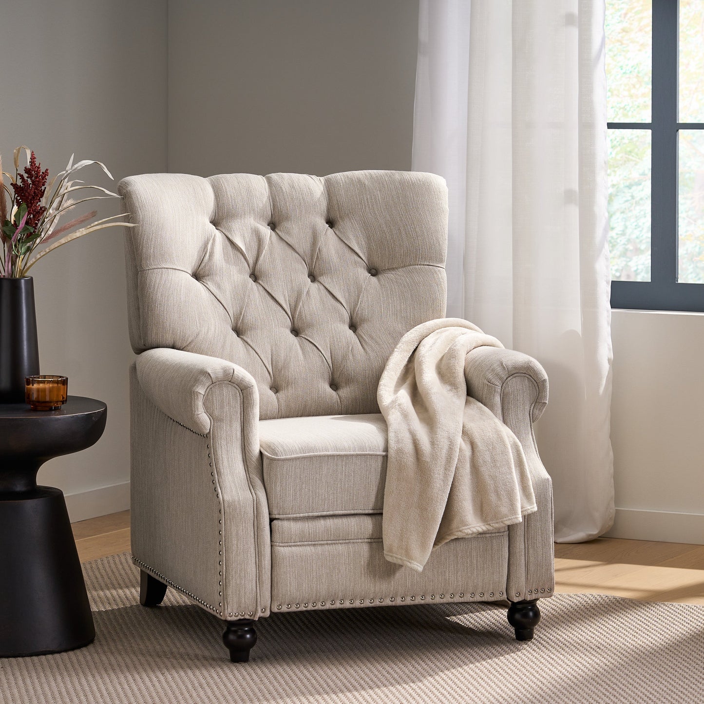 Button Tufted Heavy Duty Manual Reclining Sofa
