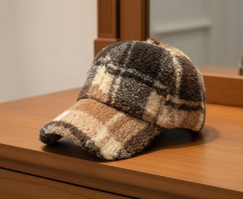 Lamb Wool Classic Plaid Baseball Cap
