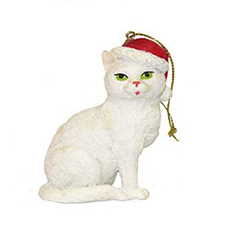 Cat in a Santa Hat Ornament - White Cat
