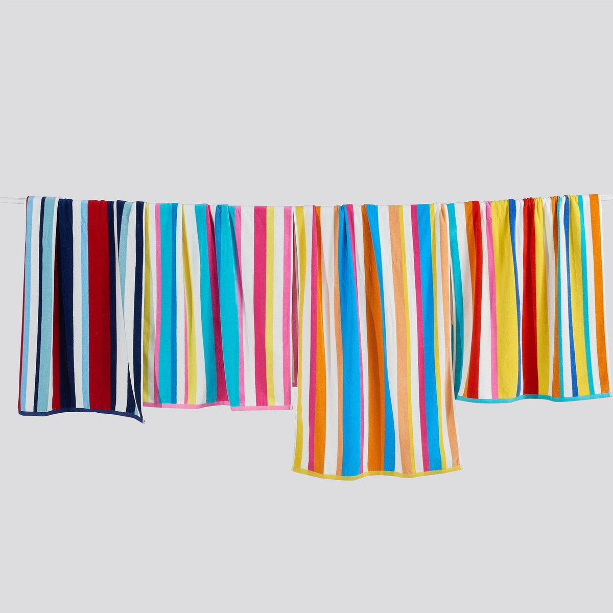 Colorful striped fabric on a light gray background