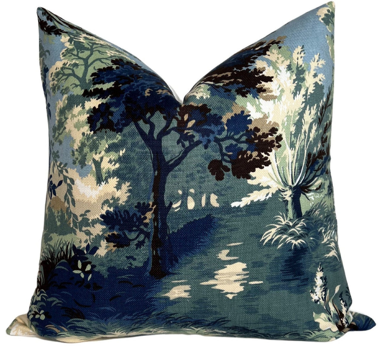 Lincoln Toile Pillow Cover in Navy and Green
