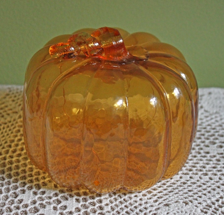 Large Hand Blown Glass Pumpkin. Stunning Lime Yellow Glass Gourd with Brown Stem. Collectible Home Decor for Fall, Halloween, Thanksgiving.