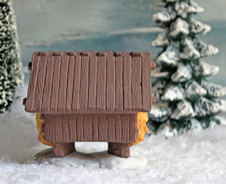 Department 56 Barn with Hay. Brown Roof Barn, Christmas Village Accessory.