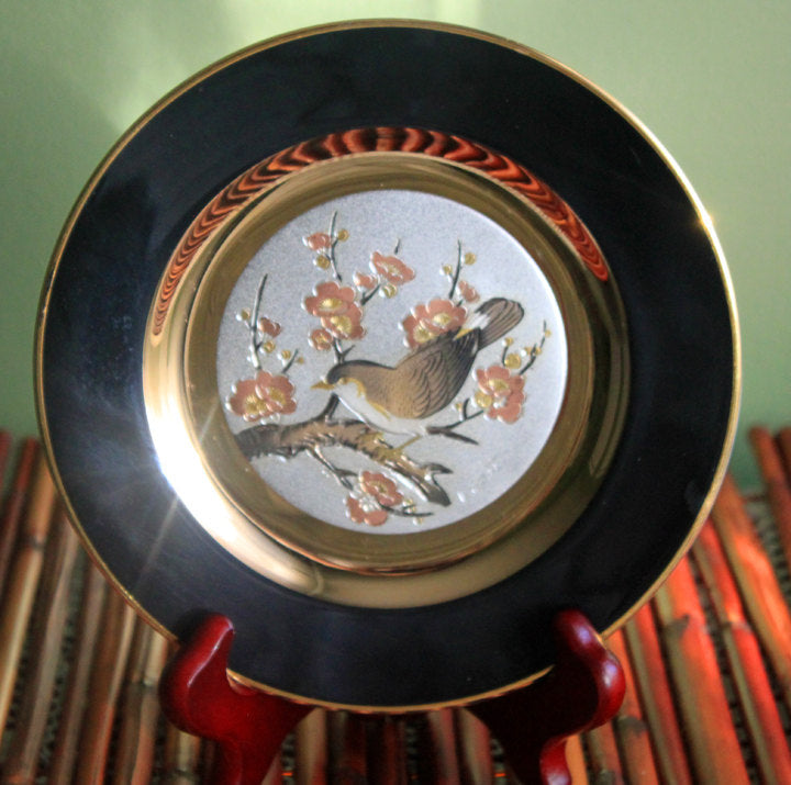 Decorative Plate Etched Copper Gilded with Gold & Silver - Chokin