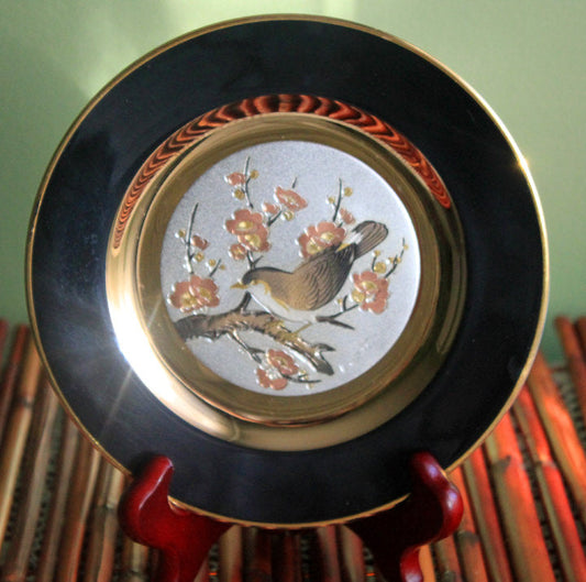 Decorative Plate Etched Copper Gilded with Gold & Silver - Chokin