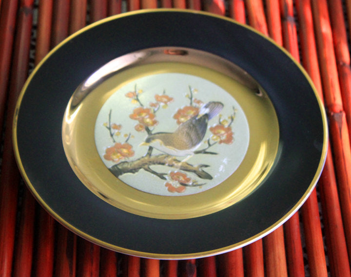 Decorative Plate Etched Copper Gilded with Gold & Silver - Chokin