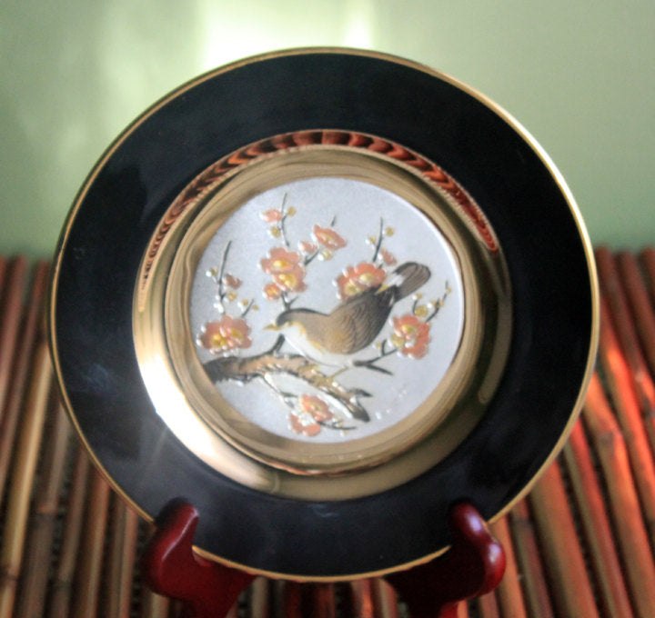 Decorative Plate Etched Copper Gilded with Gold & Silver - Chokin