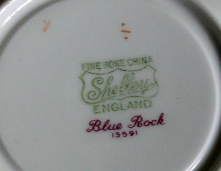 Antique Shelley Porcelain Cup and Saucer: Blue Rock Floral Pattern