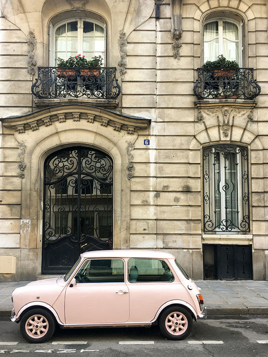 Pink Car on The Streets of Paris