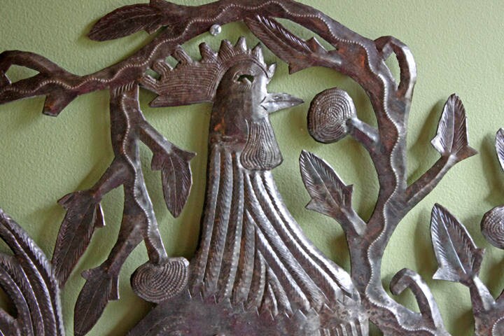 Large Rooster Wall Art. Extra Large Hand Cutout and Hammered Metal Sheet Rooster.