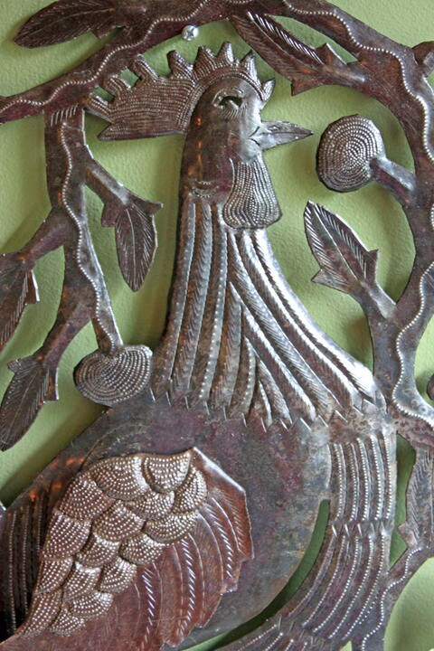 Large Rooster Wall Art. Extra Large Hand Cutout and Hammered Metal Sheet Rooster.