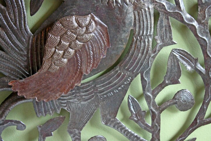 Large Rooster Wall Art. Extra Large Hand Cutout and Hammered Metal Sheet Rooster.