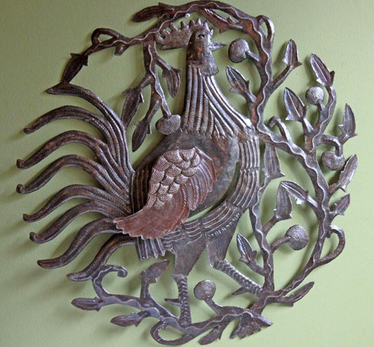 Large Rooster Wall Art. Extra Large Hand Cutout and Hammered Metal Sheet Rooster.