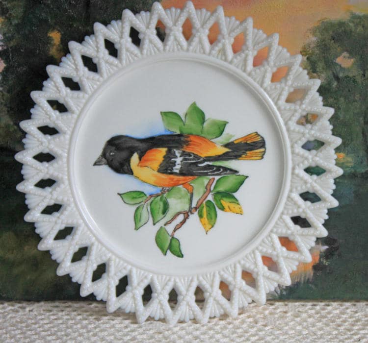 Vintage Hand Painted Porcelain Plate: Rose Motif, Reticulated Rim