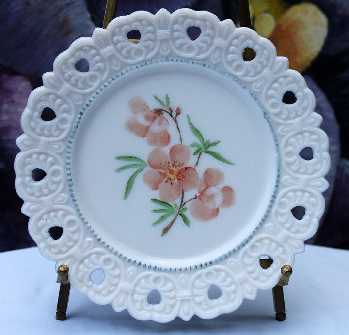 Vintage Hand Painted Porcelain Plate: Rose Motif, Reticulated Rim