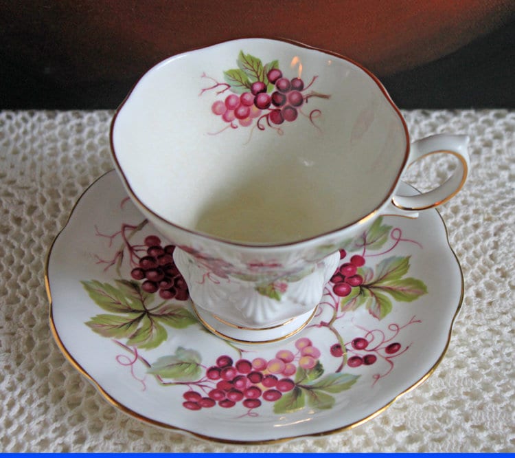 Vintage Royal Albert Bone China Cup and Saucer: Harvest Grapes Design
