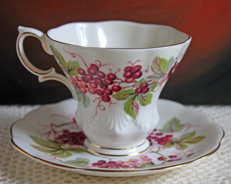 Vintage Royal Albert Bone China Cup and Saucer: Harvest Grapes Design