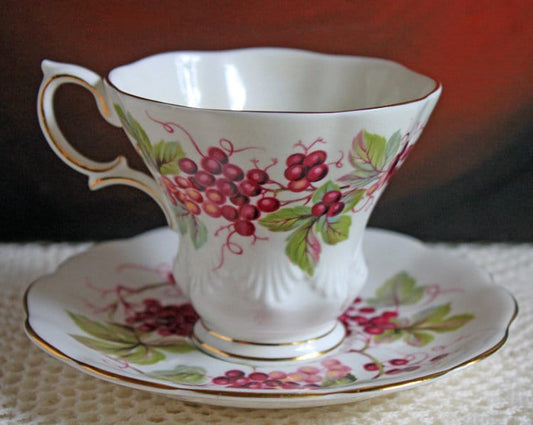 Vintage Royal Albert Bone China Cup and Saucer: Harvest Grapes Design