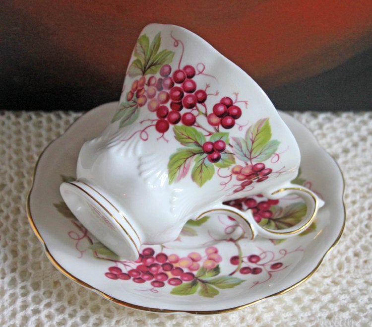 Vintage Royal Albert Bone China Cup and Saucer: Harvest Grapes Design