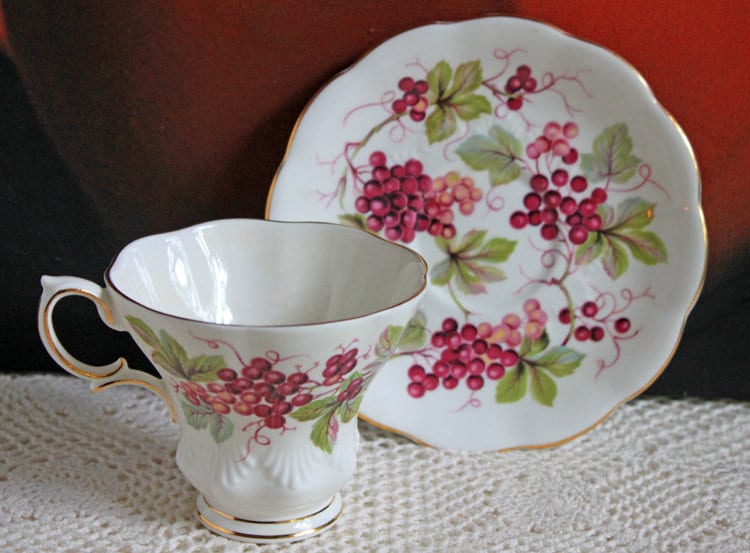 Vintage Royal Albert Bone China Cup and Saucer: Harvest Grapes Design