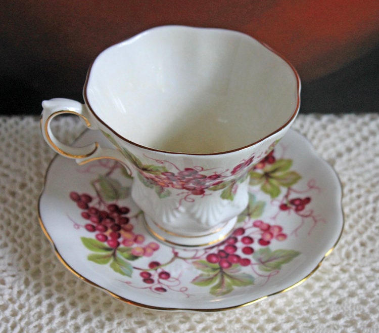 Vintage Royal Albert Bone China Cup and Saucer: Harvest Grapes Design