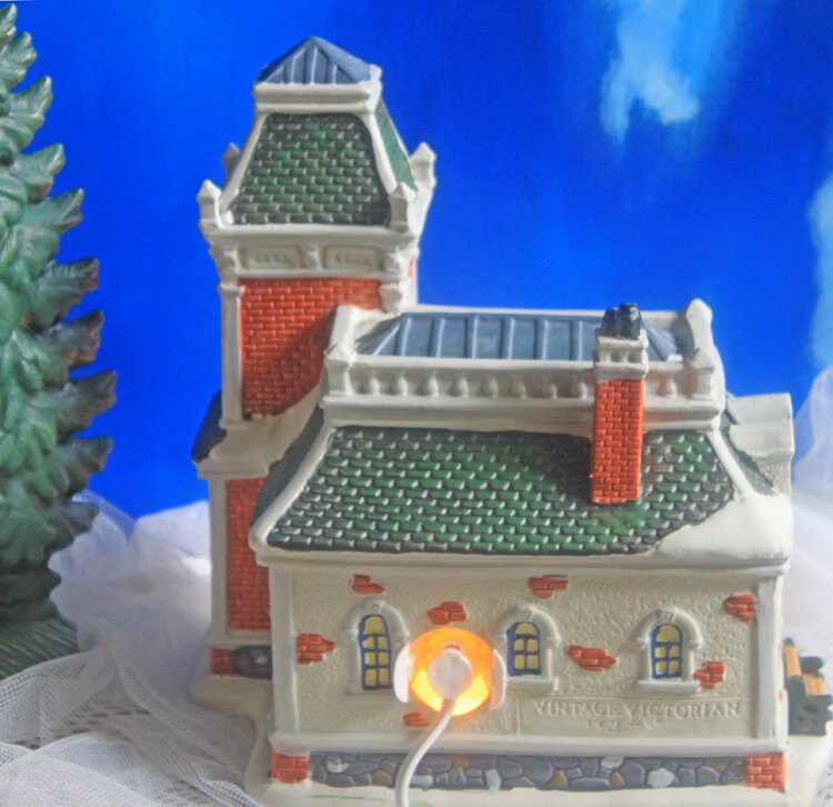 Victorian Train Station. Illuminated Christmas Village House. Potterville Station. Holiday Time. Holiday Decor.