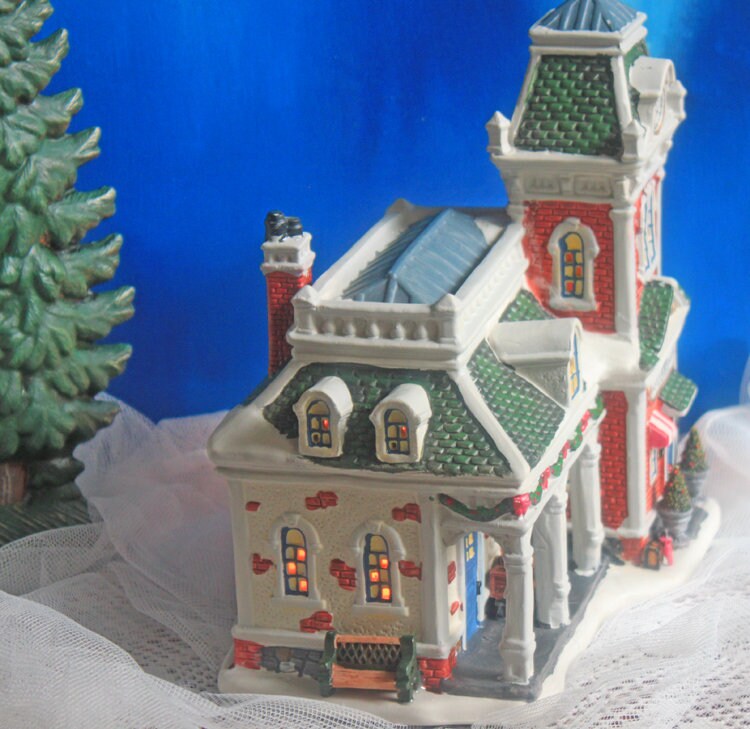 Victorian Train Station. Illuminated Christmas Village House. Potterville Station. Holiday Time. Holiday Decor.