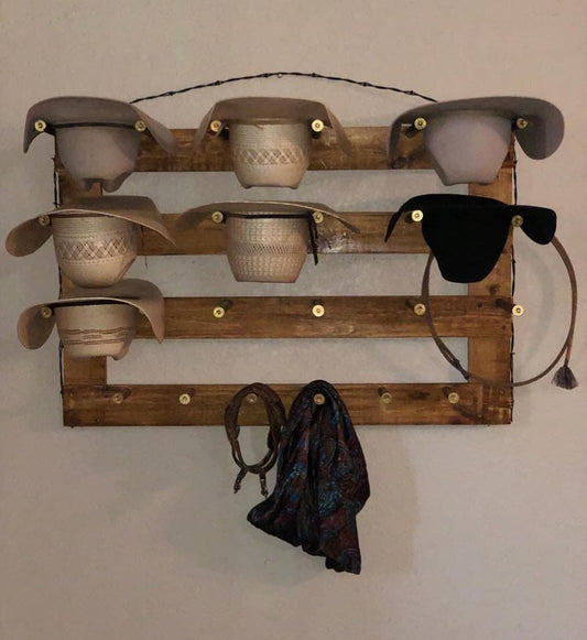 9 Cowboy Hat Rack | Cowboy Hat Holder | Rustic Western Hat Display | Handcrafted Wooden Organizer | Space-Saving Home Decor | Made in USA