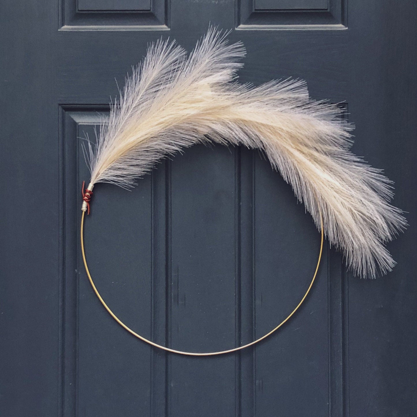 Modern Pampas Grass Hoop Wreath with Leather Detail