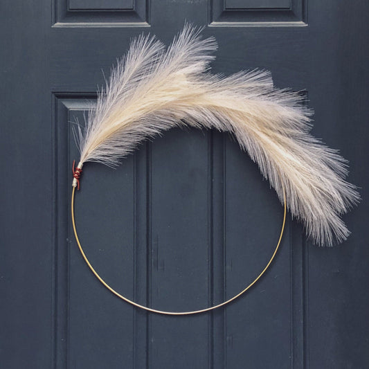 Modern Pampas Grass Hoop Wreath with Leather Detail
