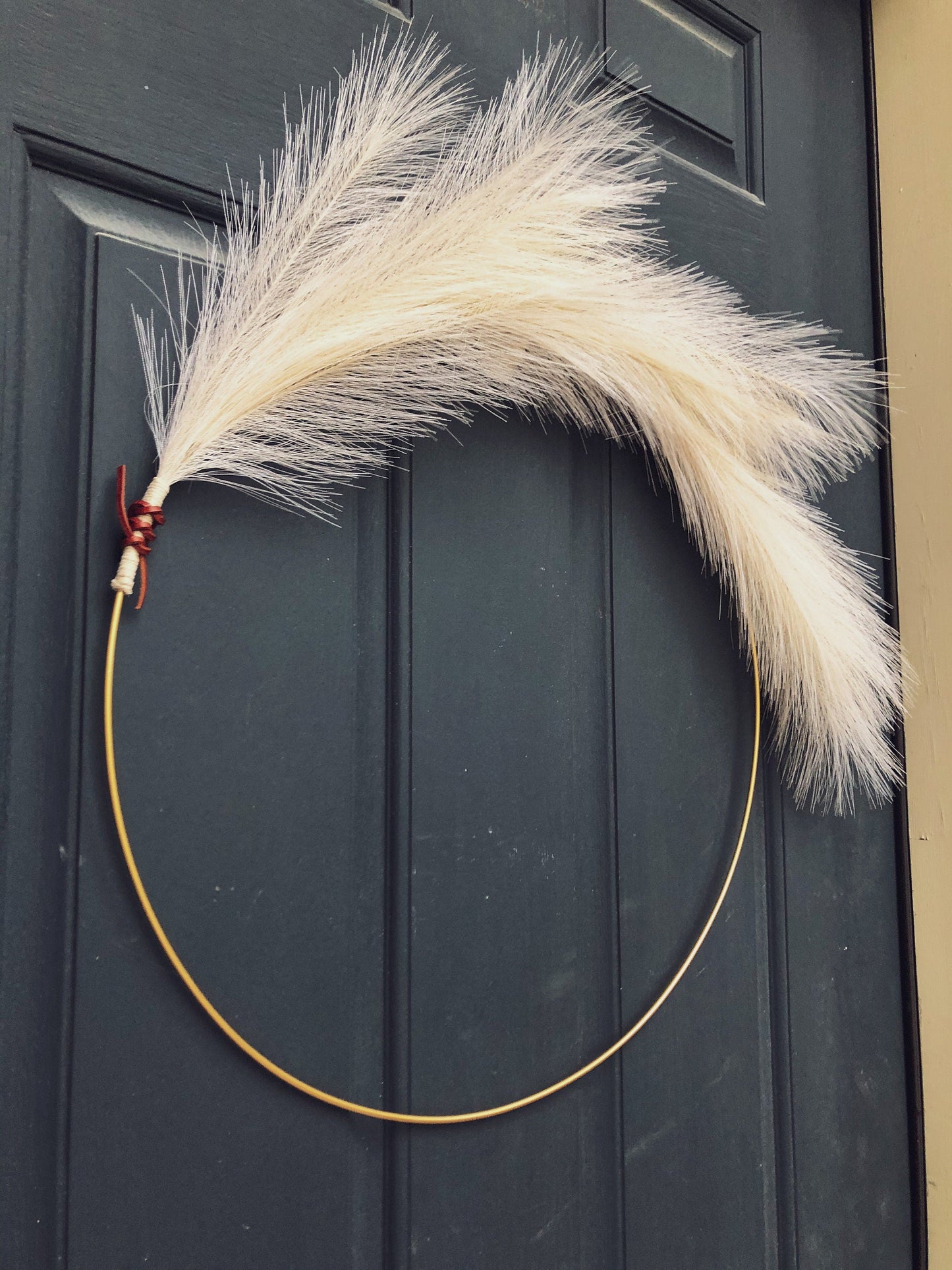 Modern Pampas Grass Hoop Wreath with Leather Detail