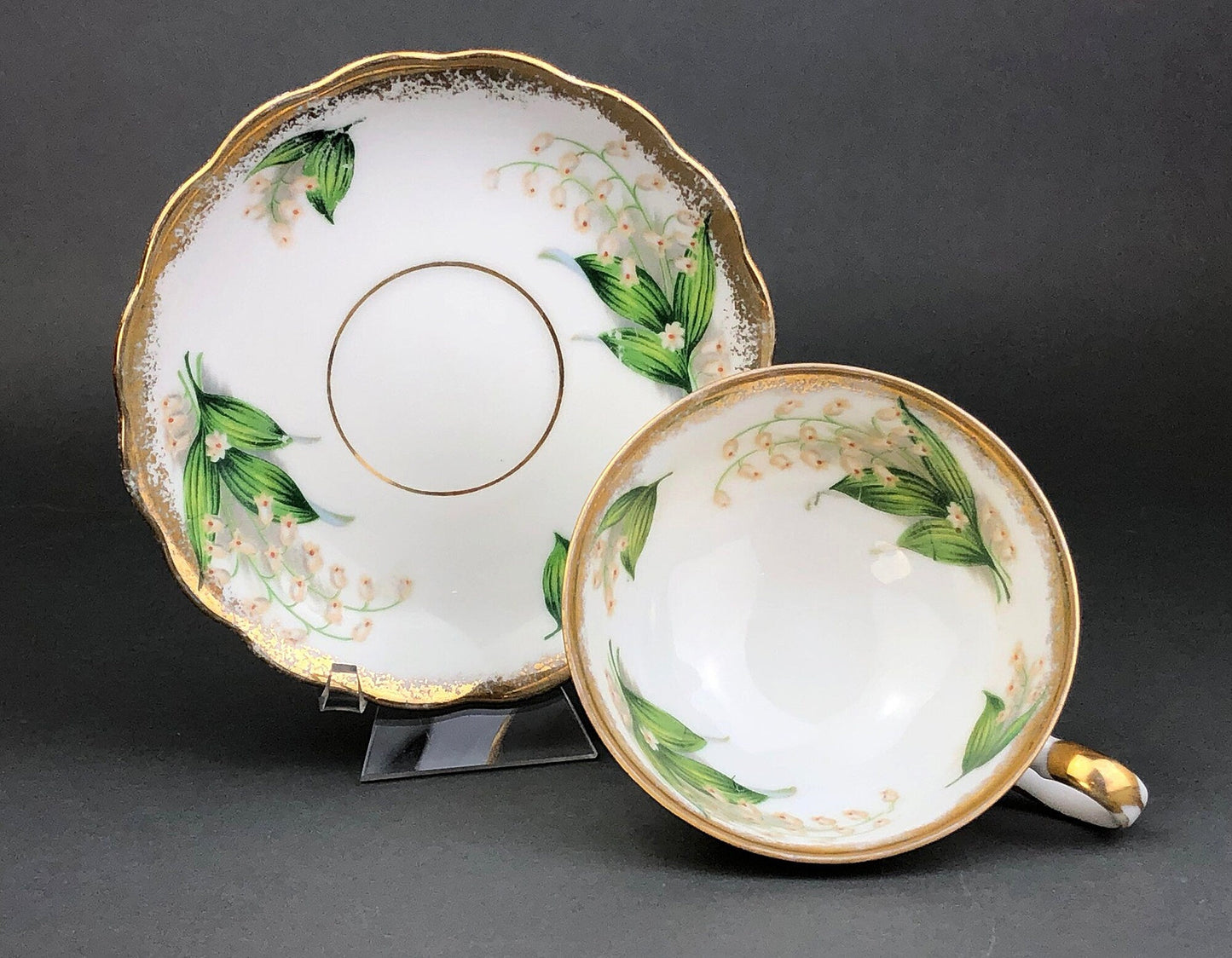 Vintage Teacup and Saucer with Lilies of the Valley Pattern.