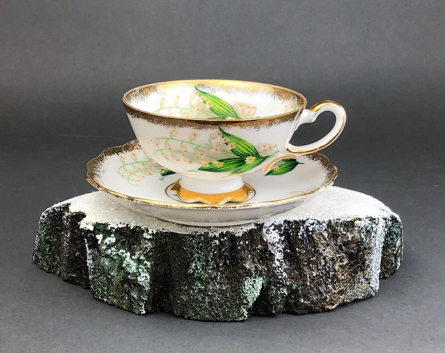Vintage Teacup and Saucer with Lilies of the Valley Pattern.