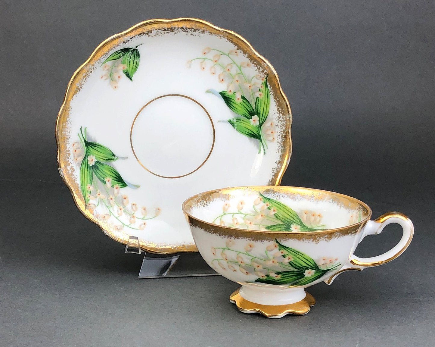 Vintage Teacup and Saucer with Lilies of the Valley Pattern.