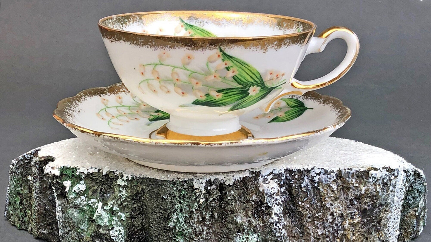 Vintage Teacup and Saucer with Lilies of the Valley Pattern.