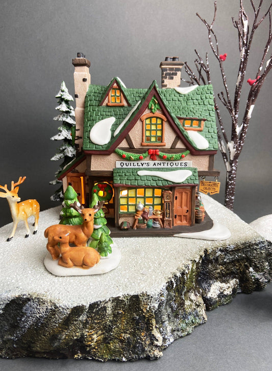 Department 56 Christmas Village House.  Illuminated Dickens' Village Series. Quilly's Antiques.  Heritage Village Collection.