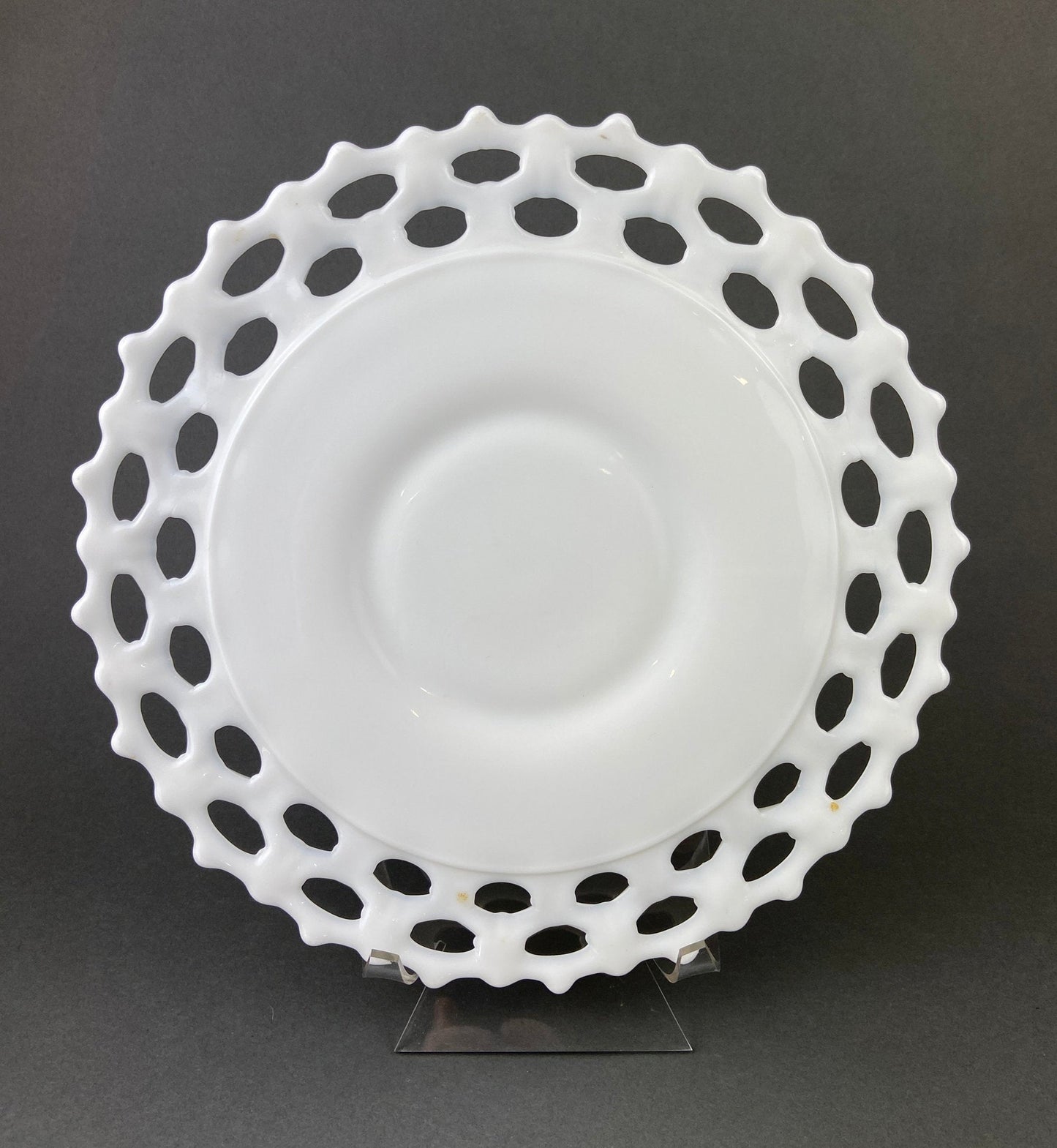 Milk Glass Hobnail Footed Bowl. Large Serving Dish with Ruffled Edge. White Table Setting. Holiday Celebration.