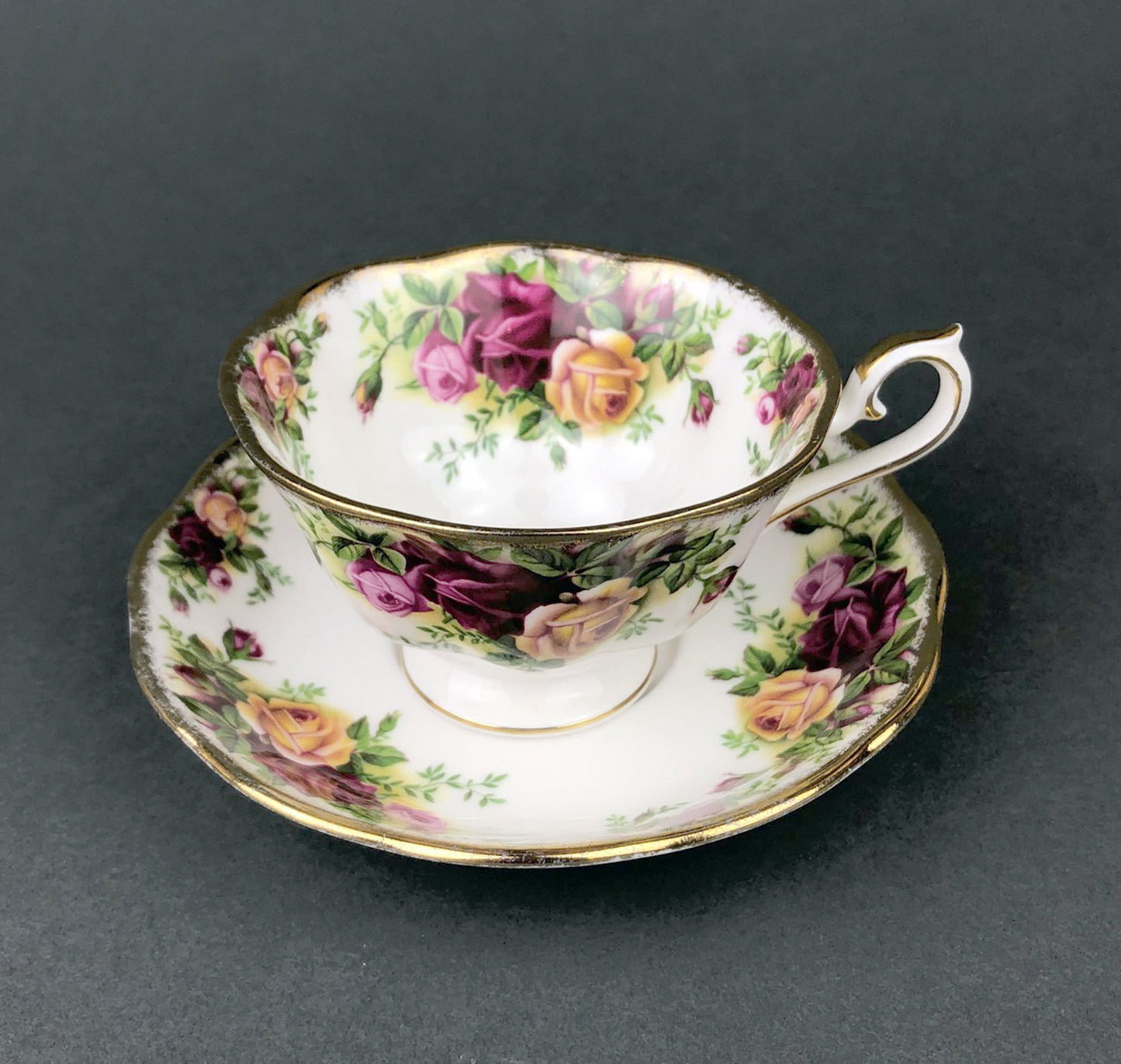 Royal Albert Cup and Saucer. Celebration Motif Tea/Coffee Set. Red, Pink & White Roses. Made in England. Collectibles. Gift for Her.