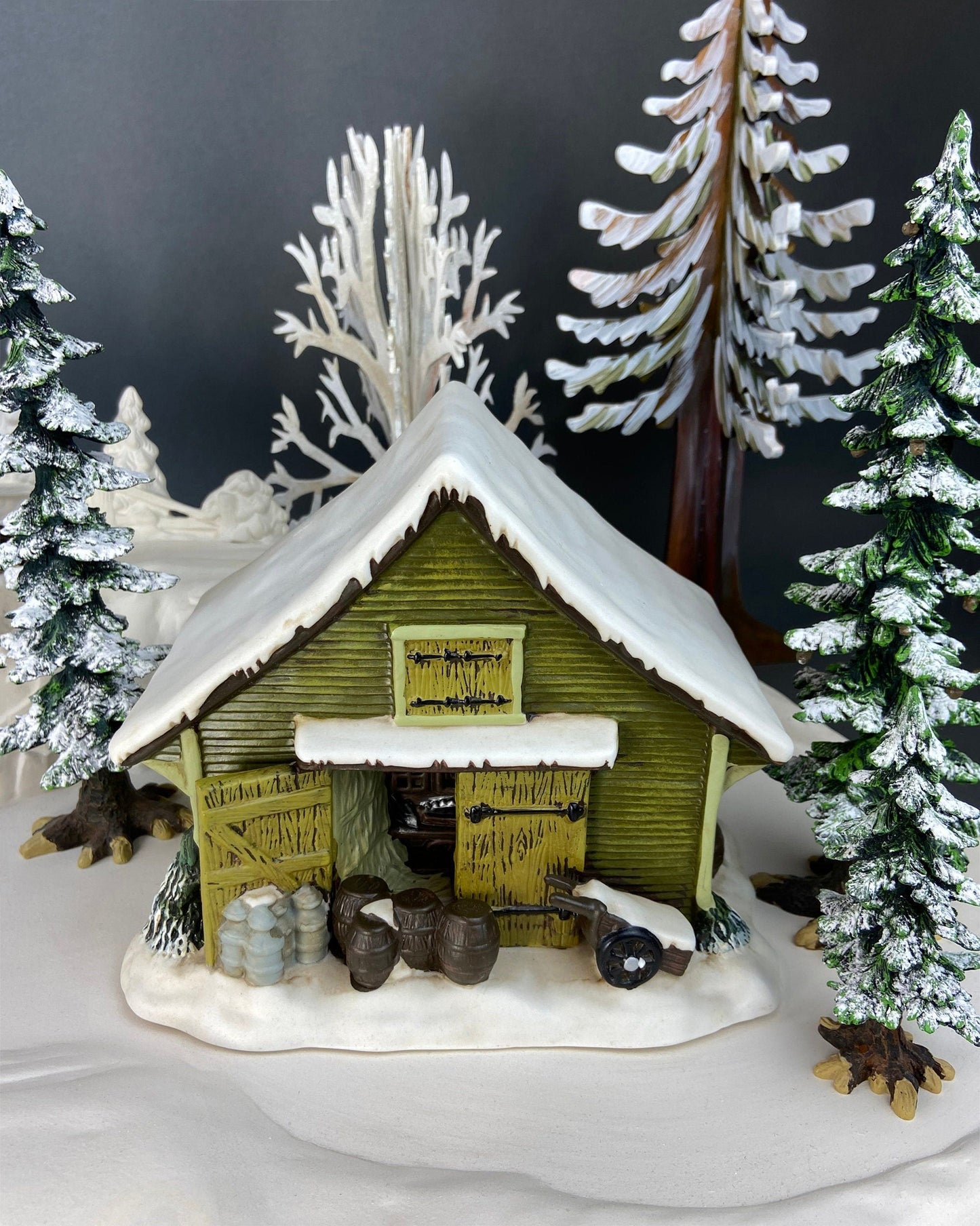 Illuminated Christmas Village House/Water Mill.  "Frozen Up" by Currier and Ives.  Collection of the Museum of the City of NY.