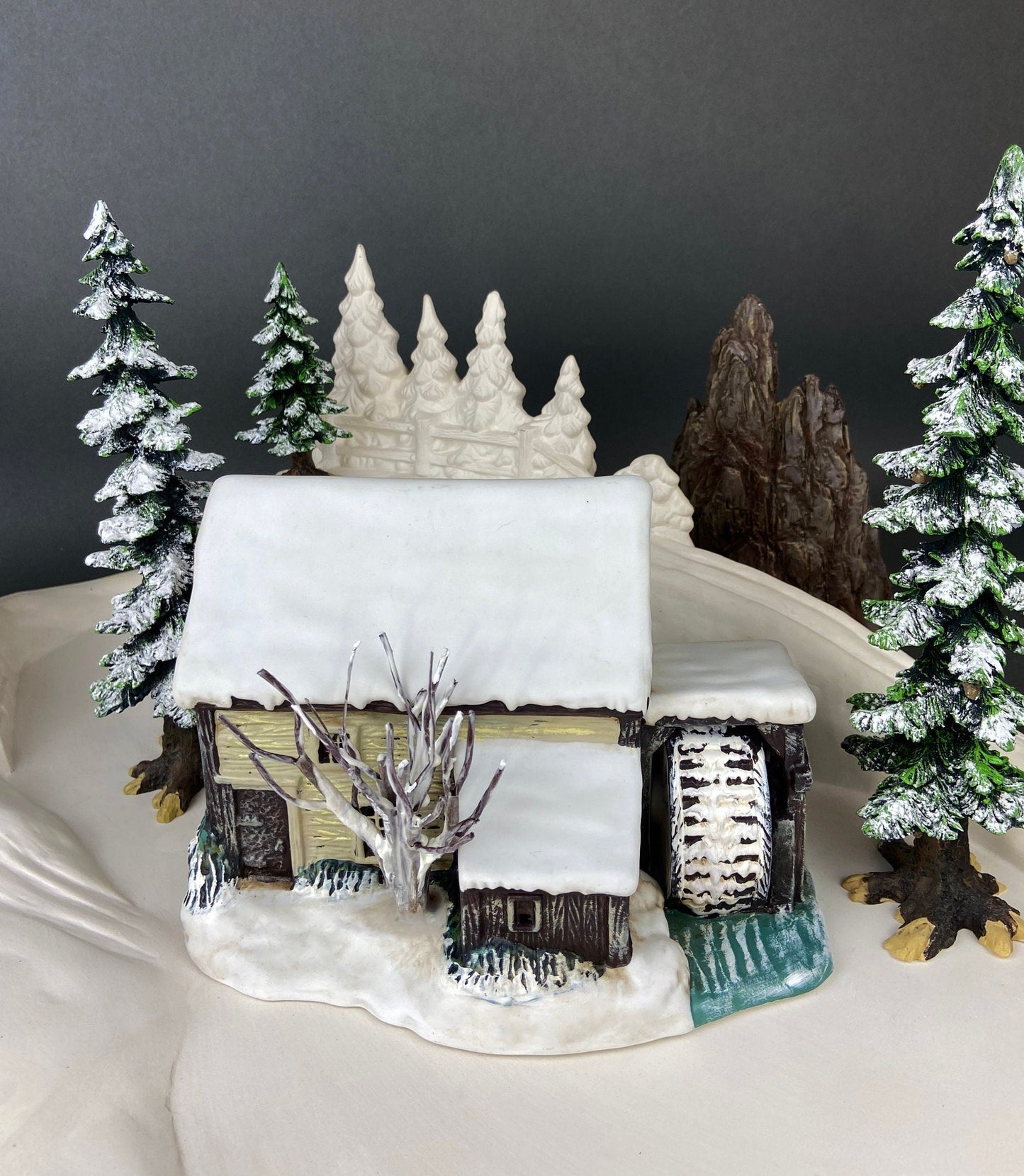 Illuminated Christmas Village House/Water Mill.  "Frozen Up" by Currier and Ives.  Collection of the Museum of the City of NY.