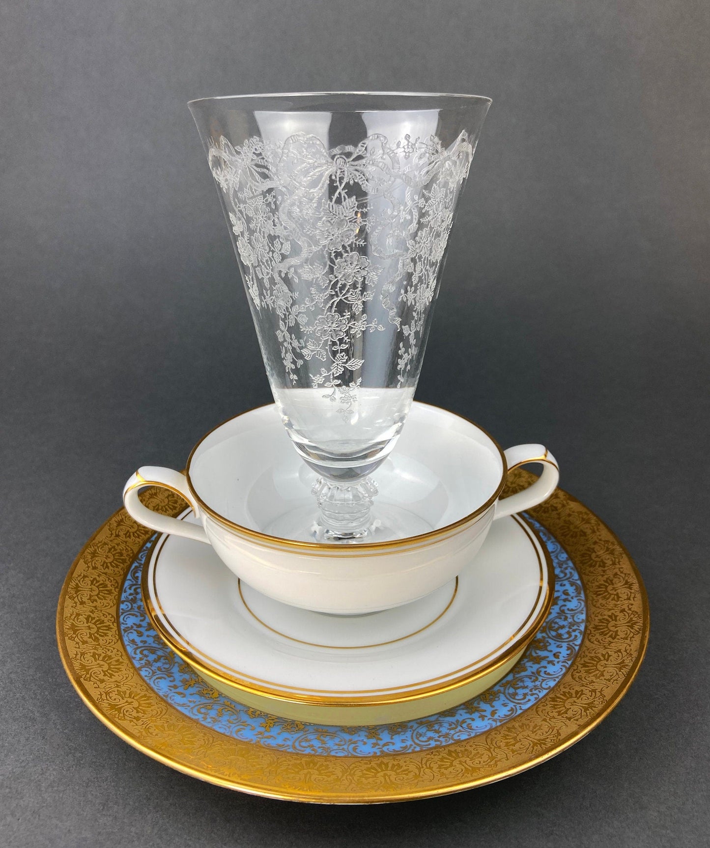 Fenton Water or Ice Tea Crystal Goblets. Romance by Fenton Glasses. Set of 6 Vintage Stemware