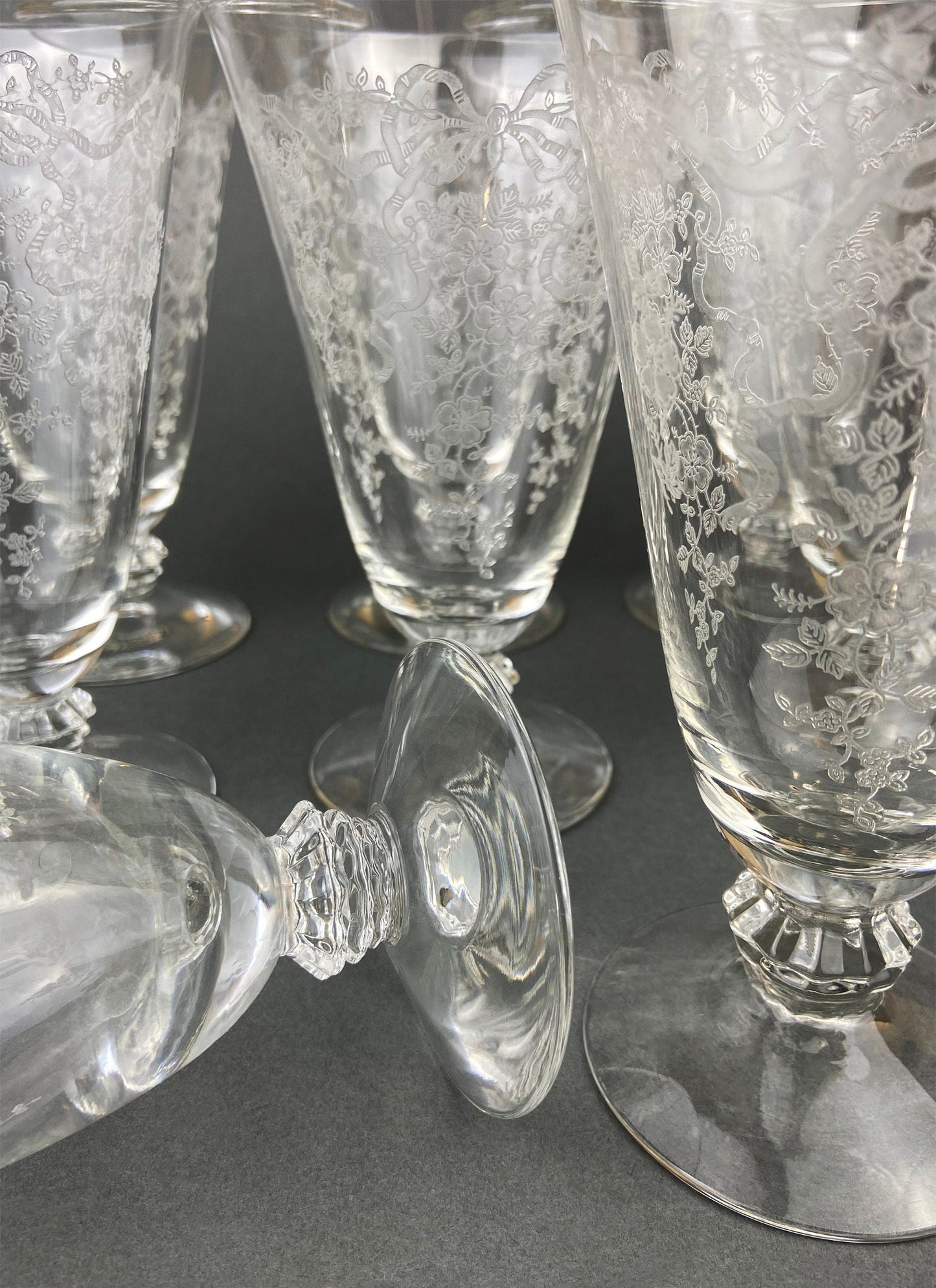 Fenton Water or Ice Tea Crystal Goblets. Romance by Fenton Glasses. Set of 6 Vintage Stemware