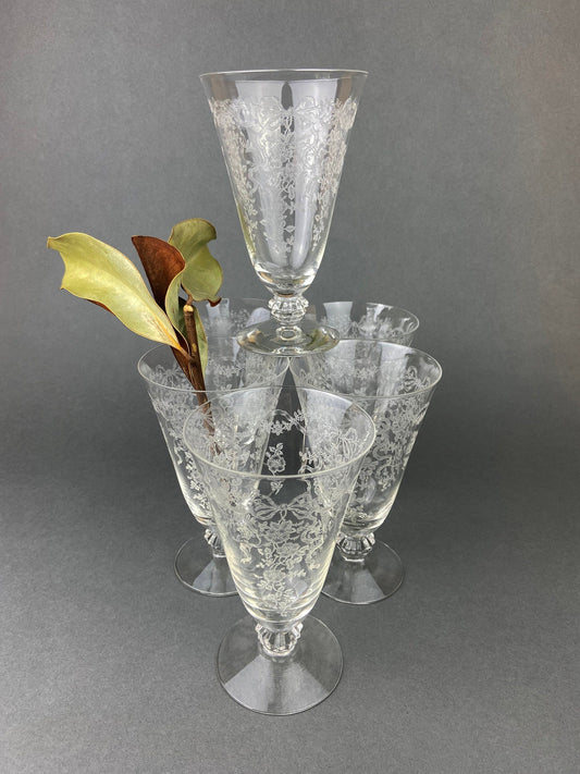 Fenton Water or Ice Tea Crystal Goblets. Romance by Fenton Glasses. Set of 6 Vintage Stemware
