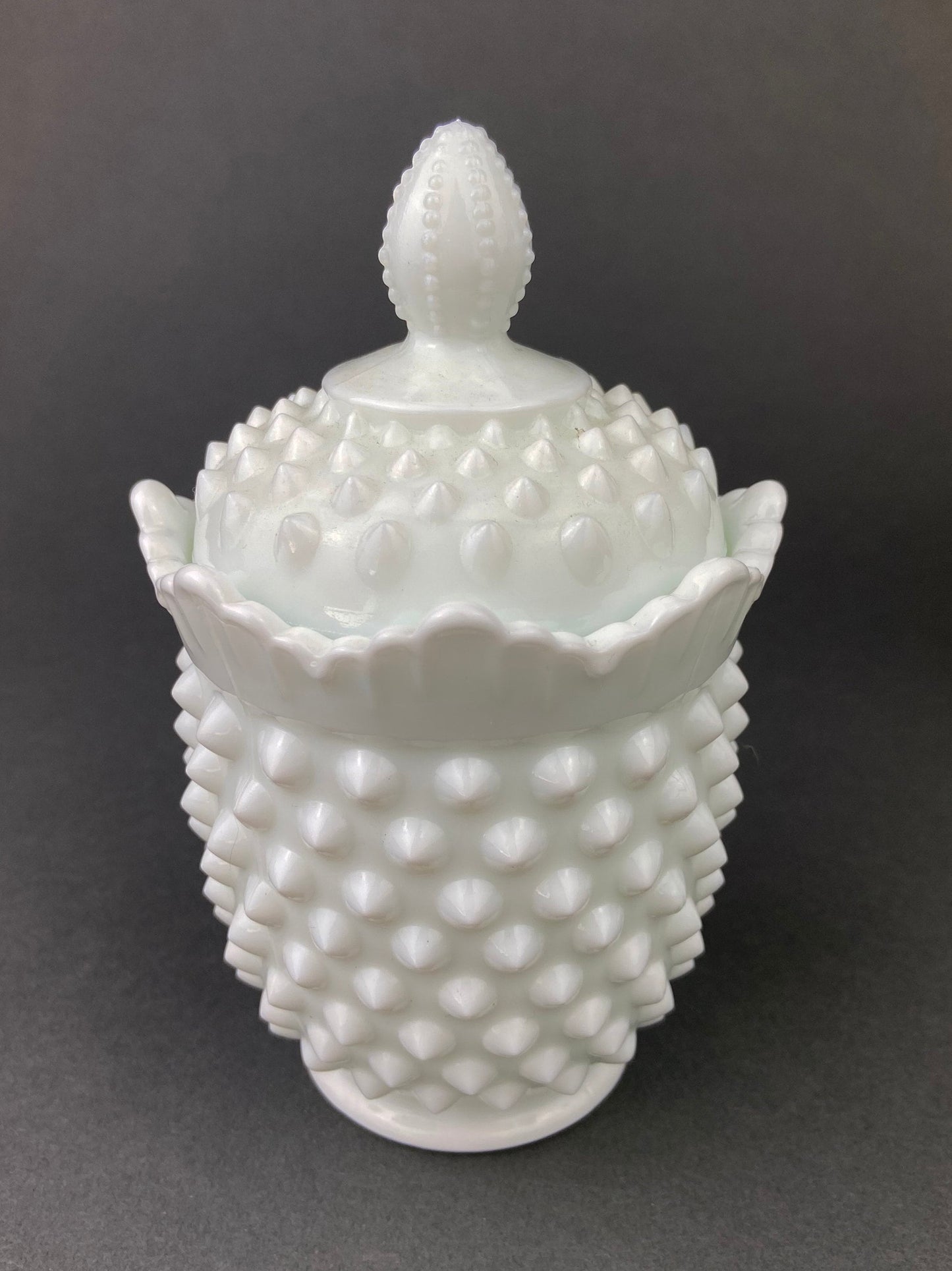 Milk Glass Salt and Pepper Shakers. Grape Vine Motif.