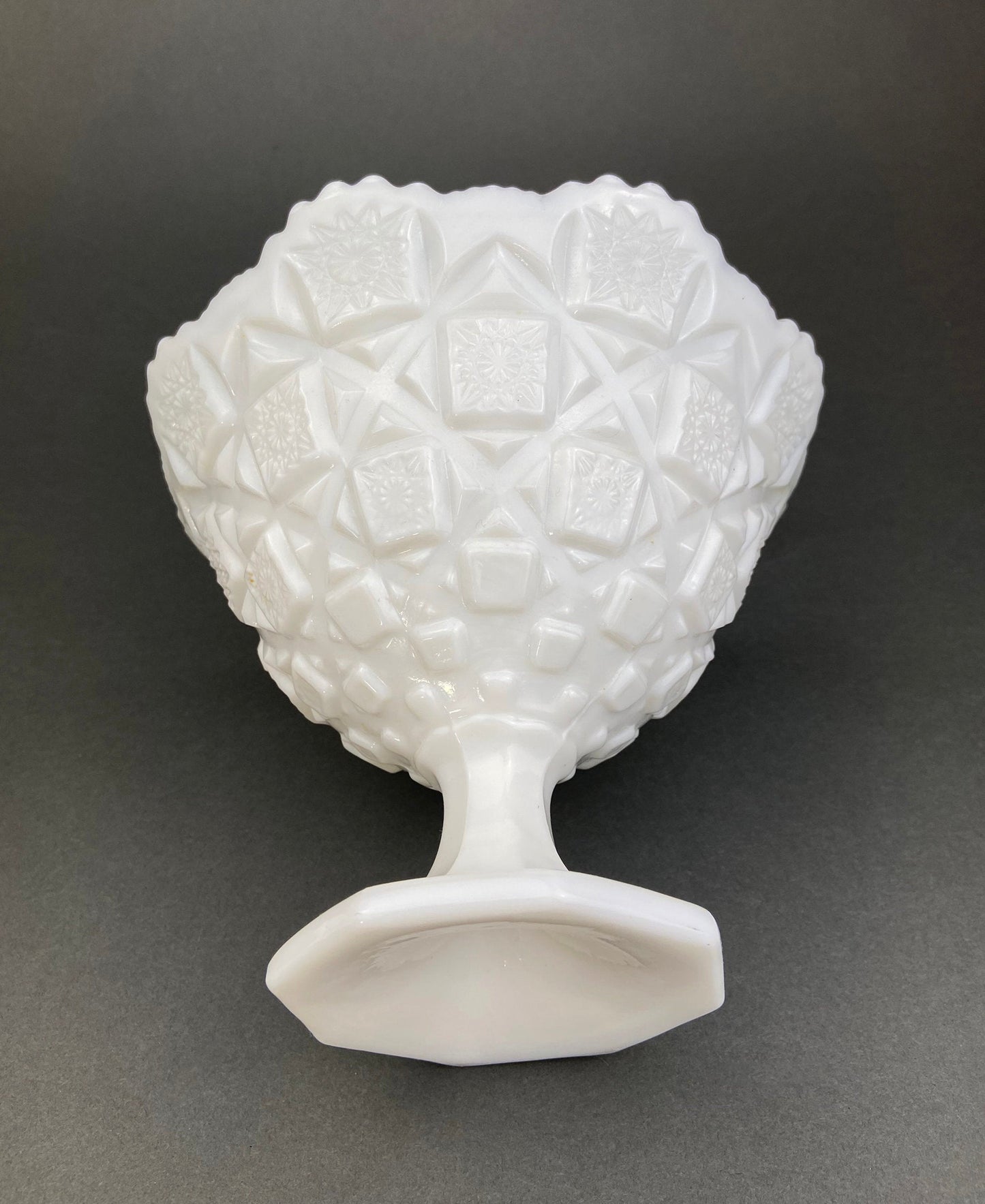 Milk Glass Serving Dishes.  Waffle Pattern Footed Bowl and Matching Butter Dish.  Scalloped Edge Design.  Modern Table Centerpieces.