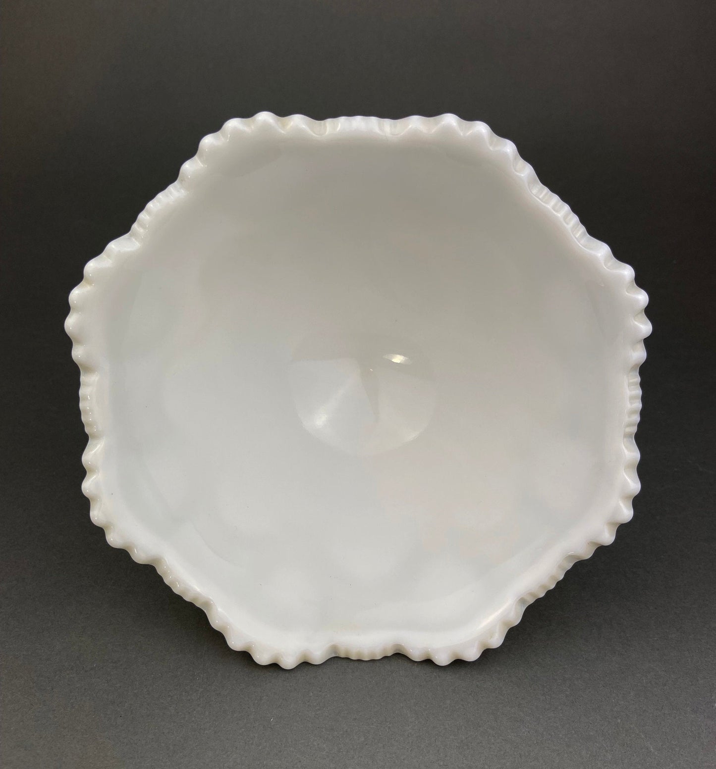 Milk Glass Serving Dishes.  Waffle Pattern Footed Bowl and Matching Butter Dish.  Scalloped Edge Design.  Modern Table Centerpieces.