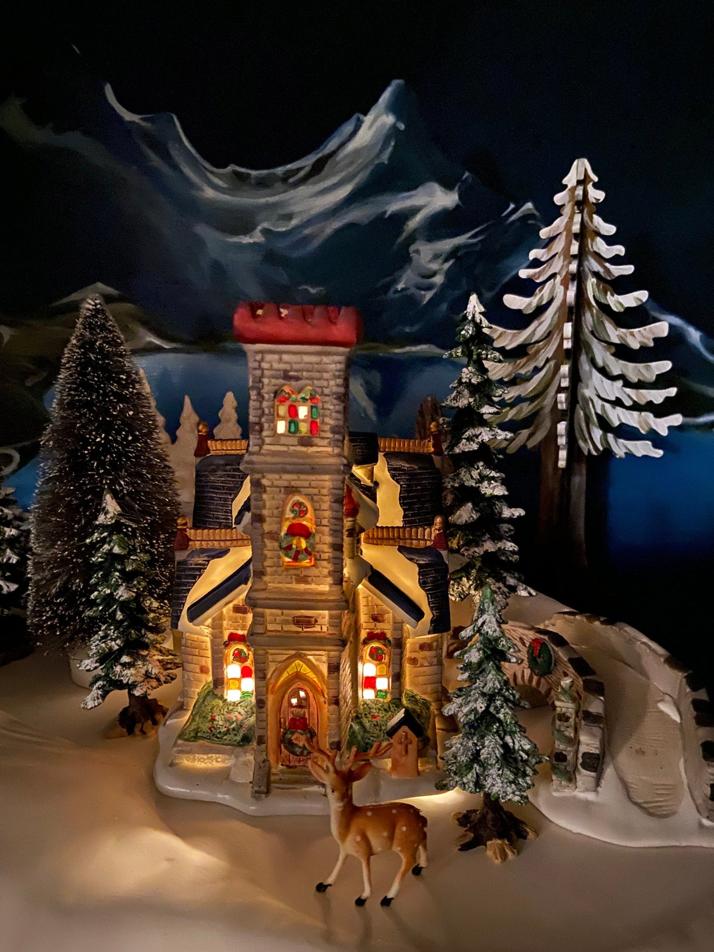 Christmas Village Accessories by O'Well. Illuminated Curiosity Shop.  Porcelain Lighted House.