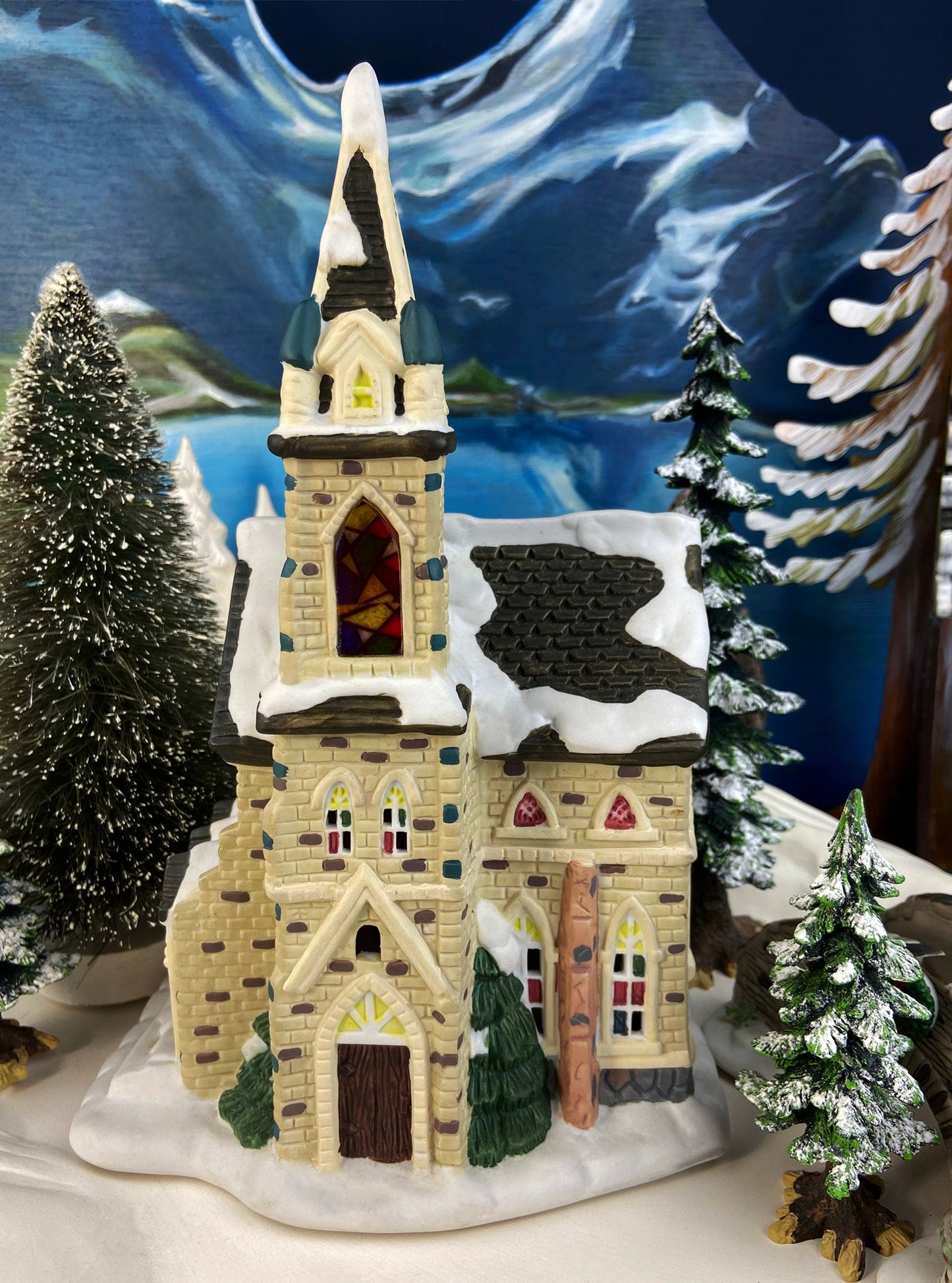 Christmas Village Accessories by O'Well. Illuminated Curiosity Shop.  Porcelain Lighted House.
