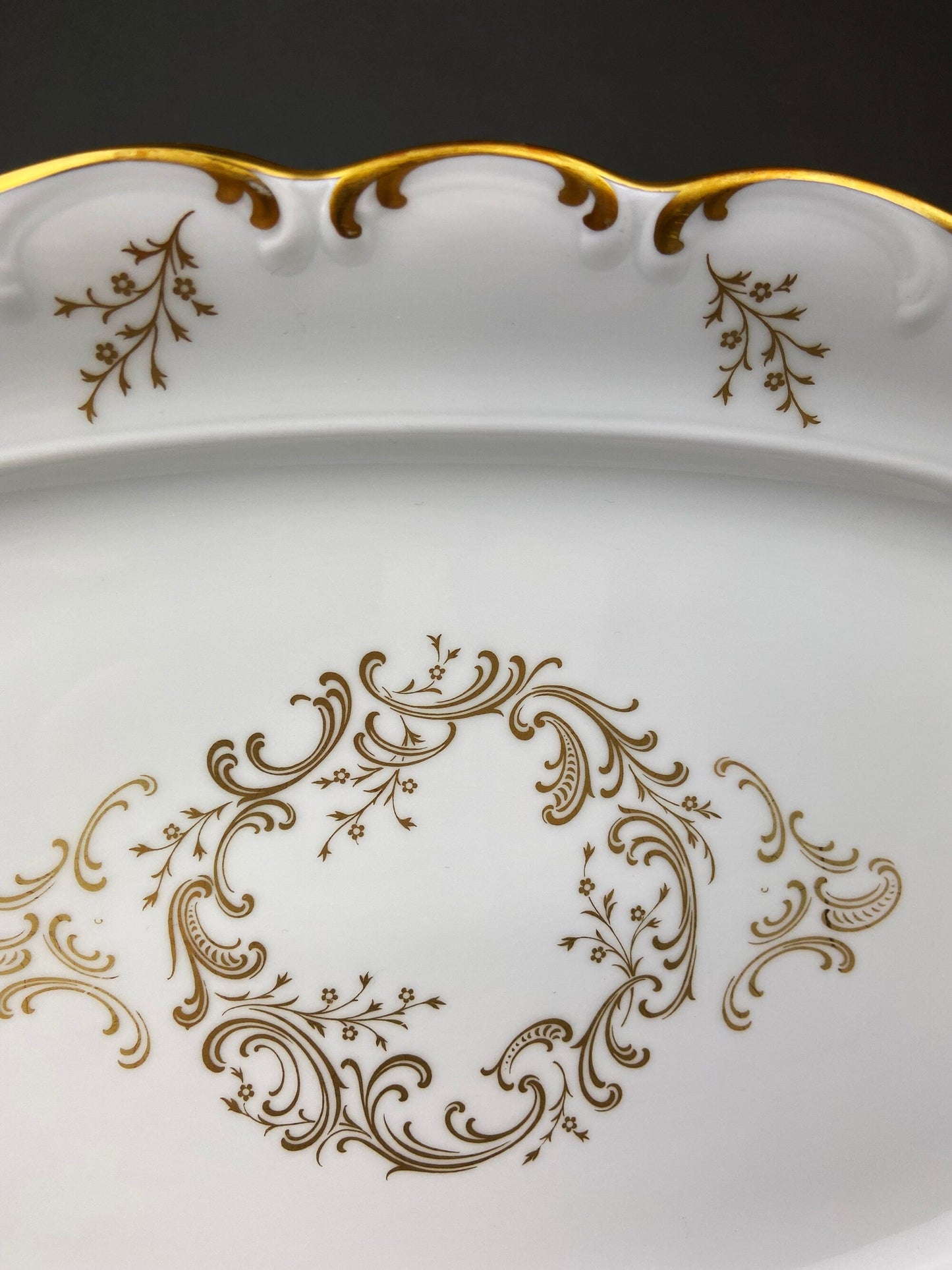 Vintage Serving Platter. Fine Porcelain Serving Dish by Schumann Arzberg, Germany.  White Tableware with Gold Rime and Detailing..