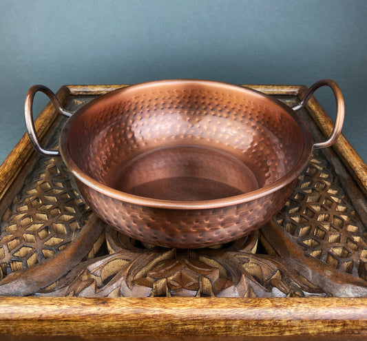 Vintage, Copper, Hand Hammered Bowl with Handles.  Hand Pounded Serving Dish.  Rustic Kitchen Decor.  Gift for Him or Her.
